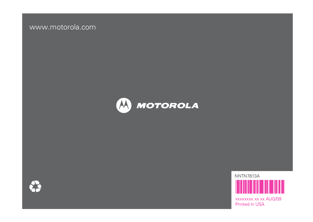Motorola i410, H76XAH6JR7BN manual @NNTN7813A@, xxxxxxxx xx xx AUG/09 Printed in USA 