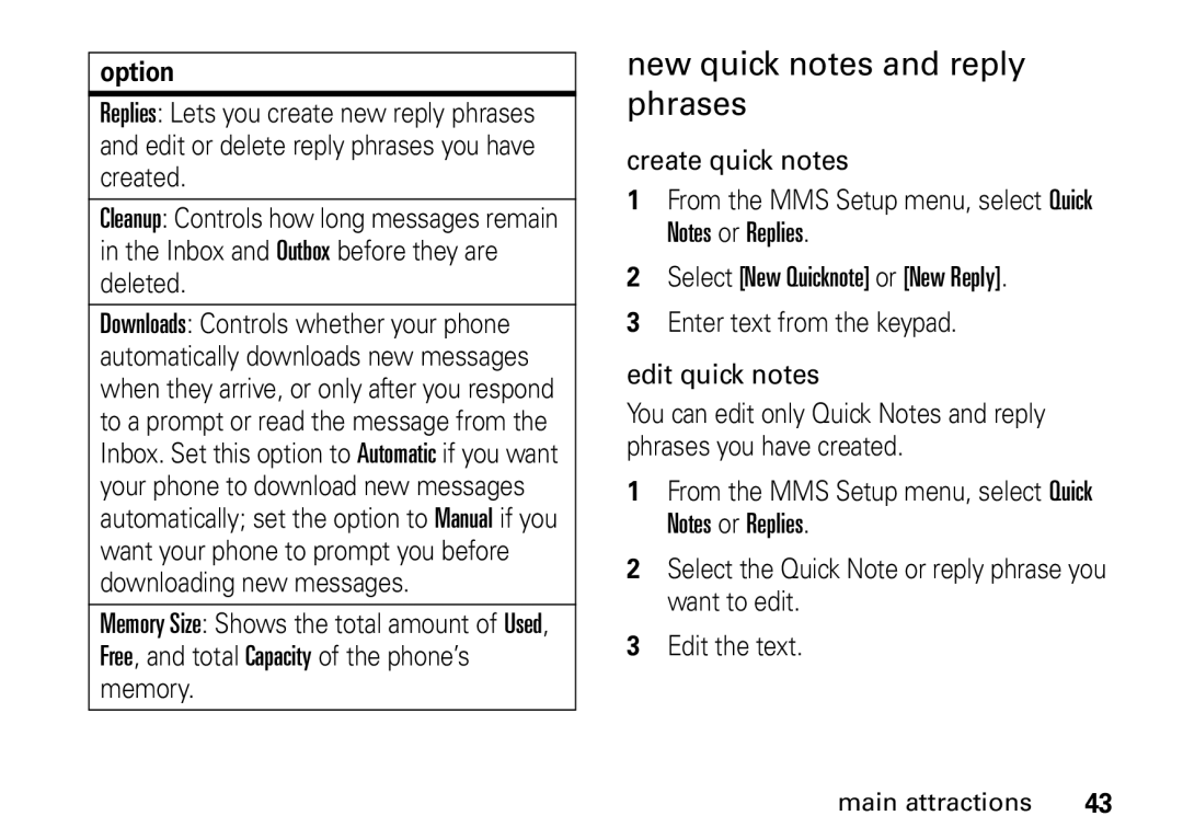 Motorola H76XAH6JR7AN, NNTN7966A manual New quick notes and reply phrases 