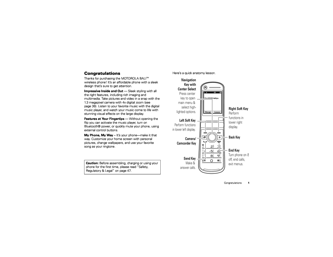 Motorola BALI, NNTN8041A manual Congratulations 