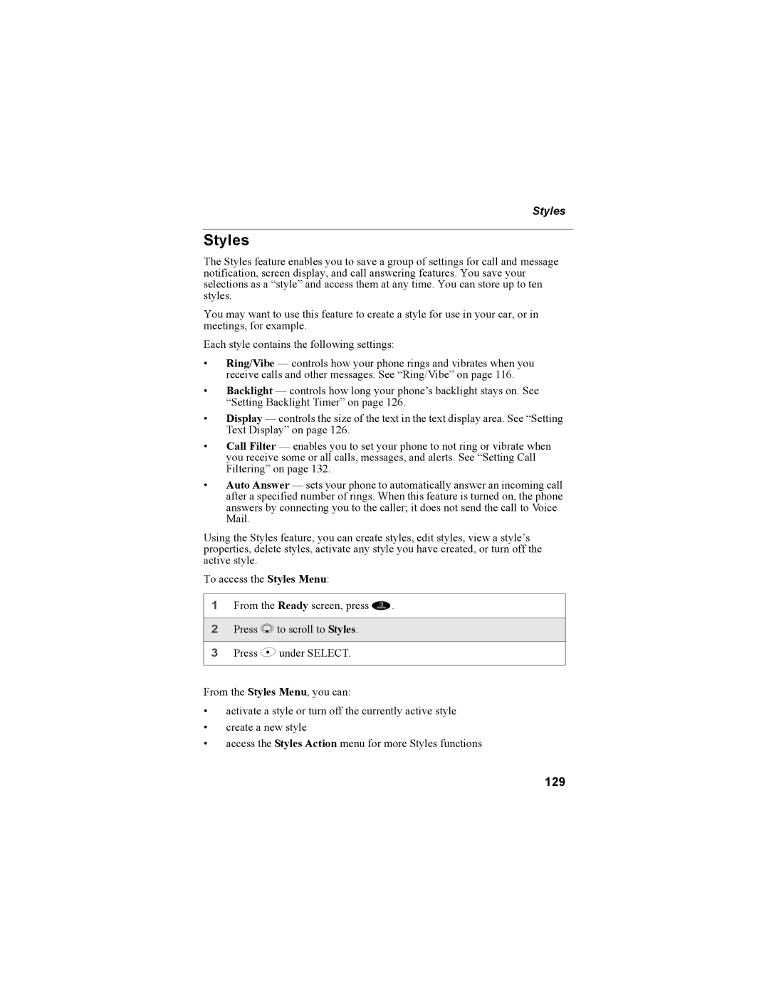 Motorola NTN9468-B manual Styles, 129 