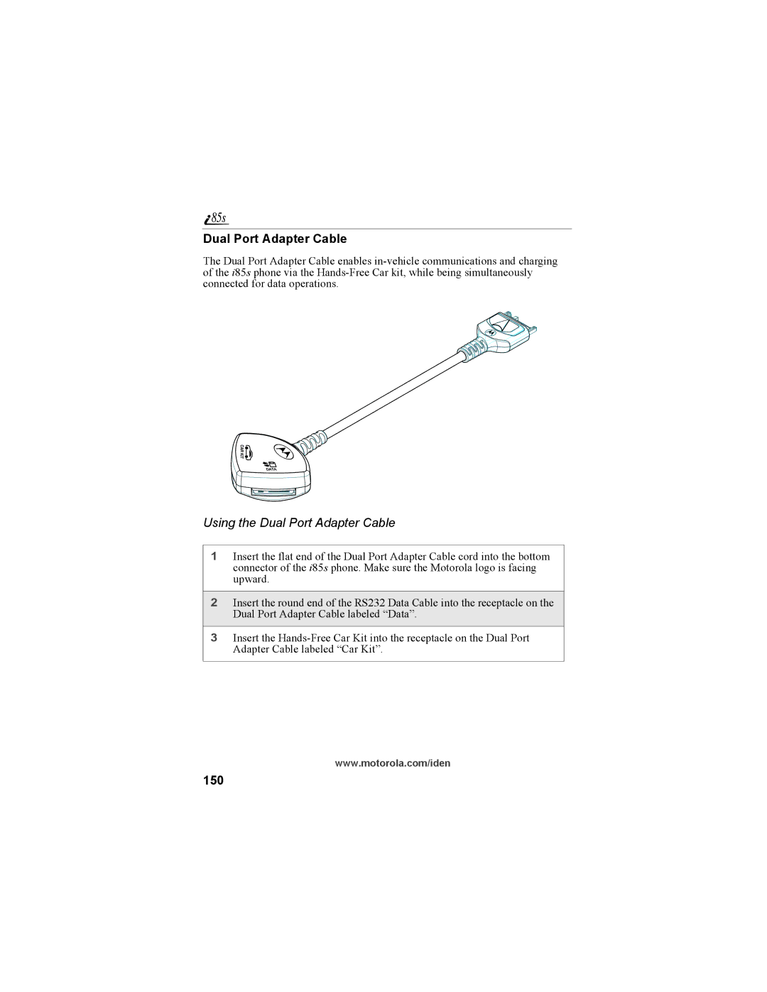 Motorola NTN9468-B manual Using the Dual Port Adapter Cable, 150 