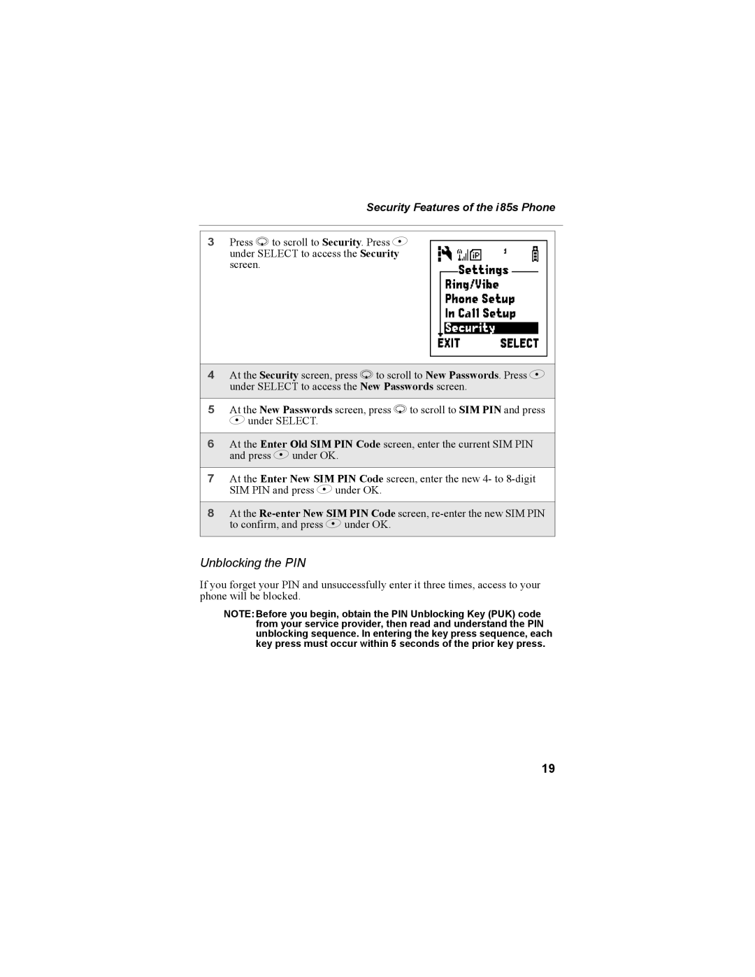 Motorola NTN9468-B manual Unblocking the PIN 