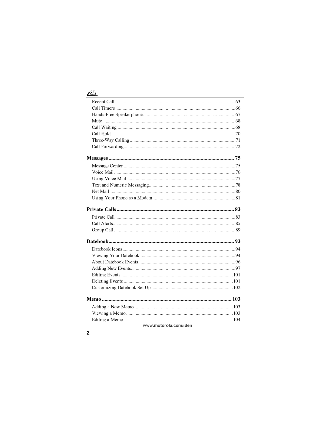 Motorola NTN9468-B manual Messages, 103 