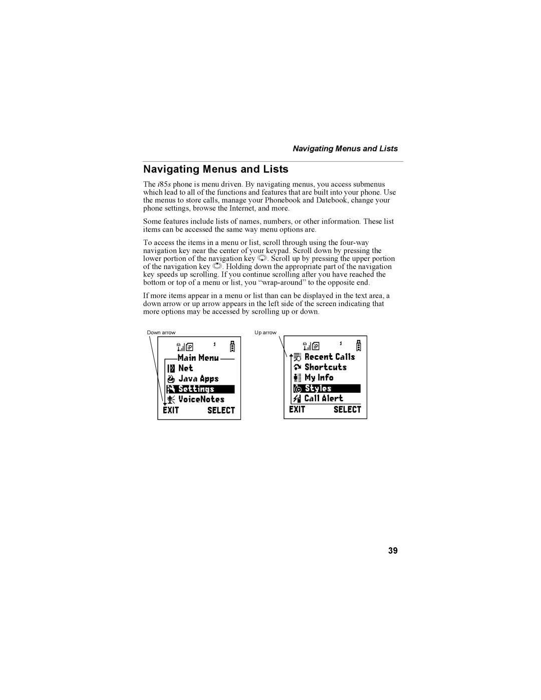 Motorola NTN9468-B manual Navigating Menus and Lists 