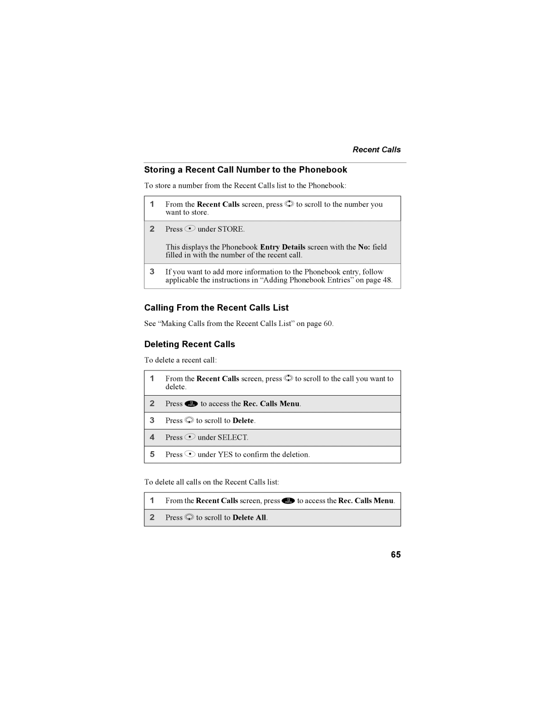 Motorola NTN9468-B manual Storing a Recent Call Number to the Phonebook, Calling From the Recent Calls List 