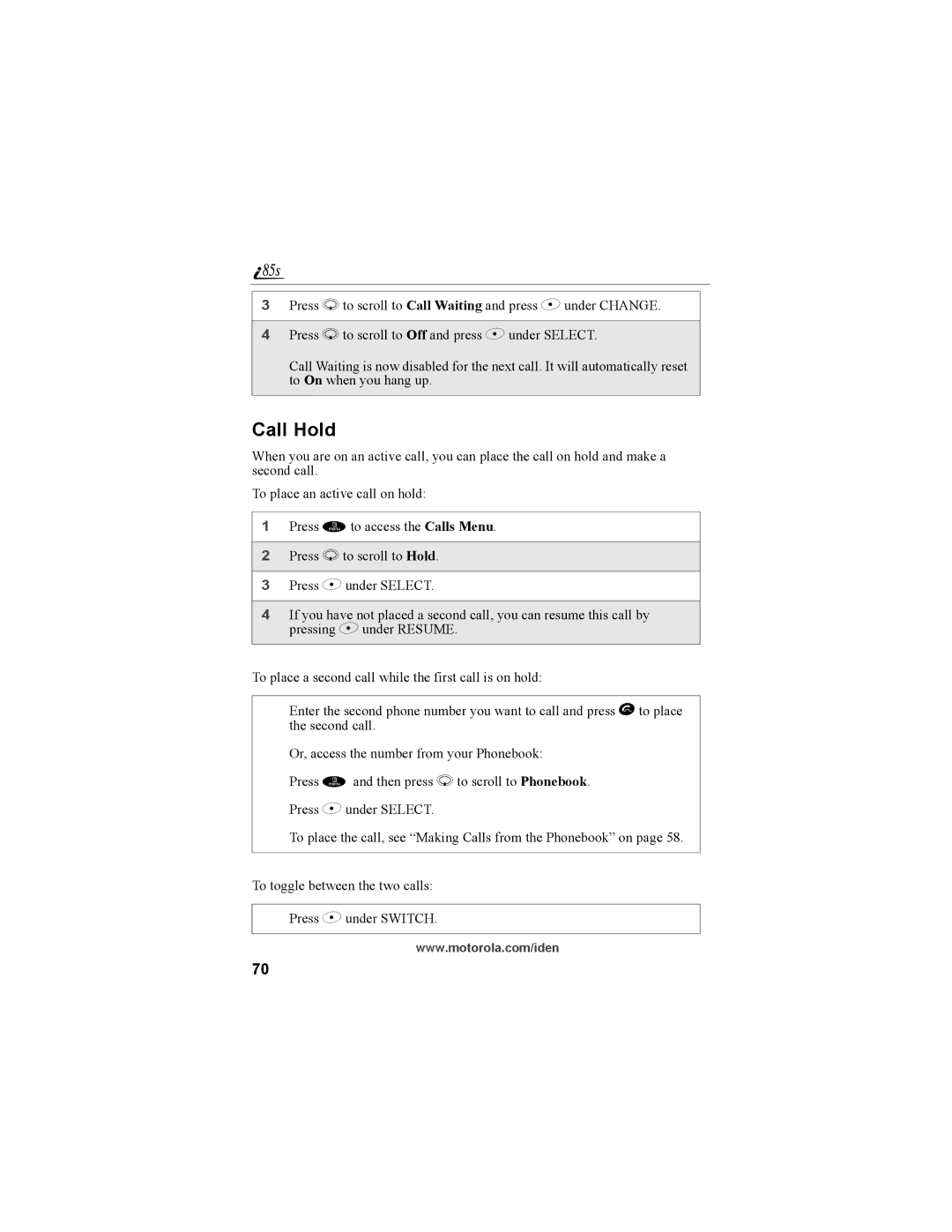 Motorola NTN9468-B manual Call Hold 