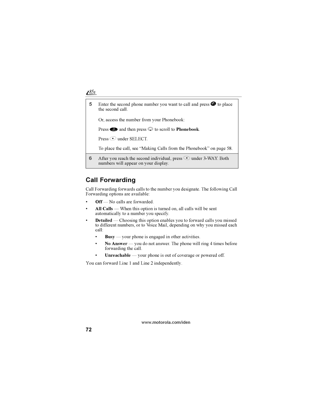 Motorola NTN9468-B manual Call Forwarding 