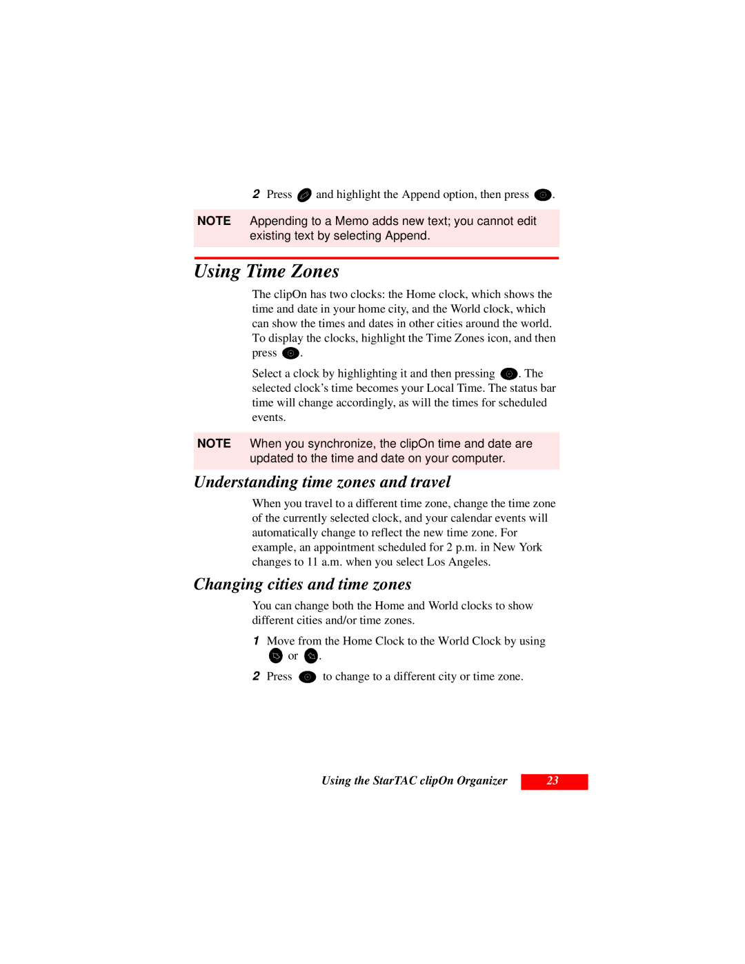 Motorola Organizer manual Using Time Zones, Understanding time zones and travel, Changing cities and time zones 