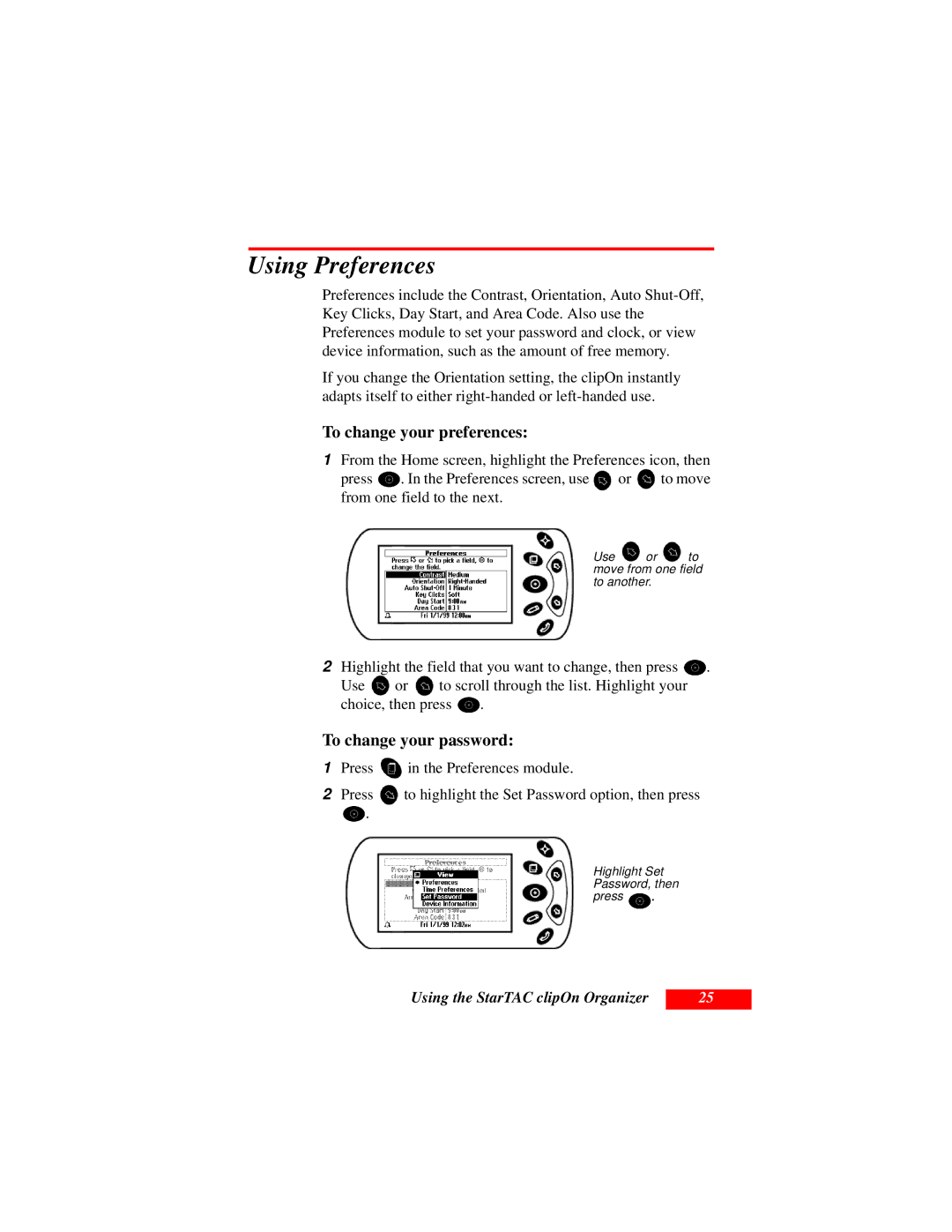 Motorola Organizer manual Using Preferences, To change your preferences, To change your password 