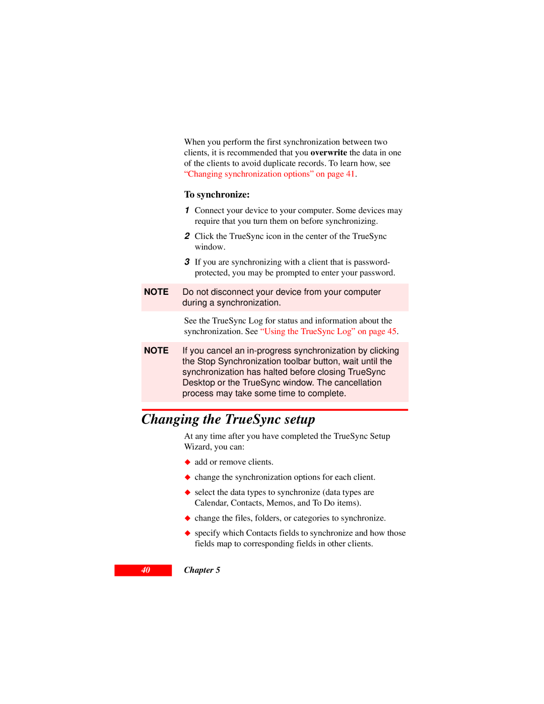 Motorola Organizer manual Changing the TrueSync setup, To synchronize 