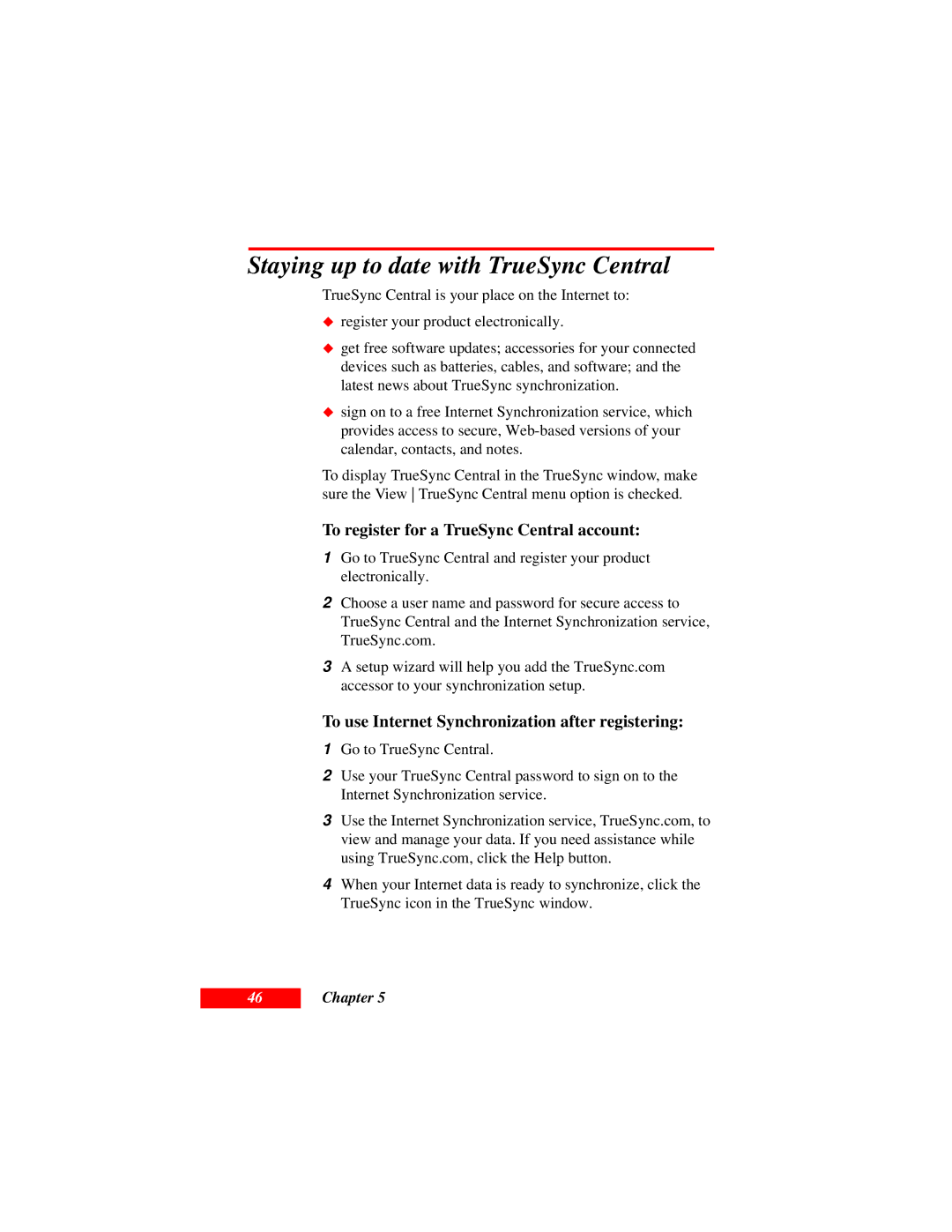 Motorola Organizer manual Staying up to date with TrueSync Central, To register for a TrueSync Central account 