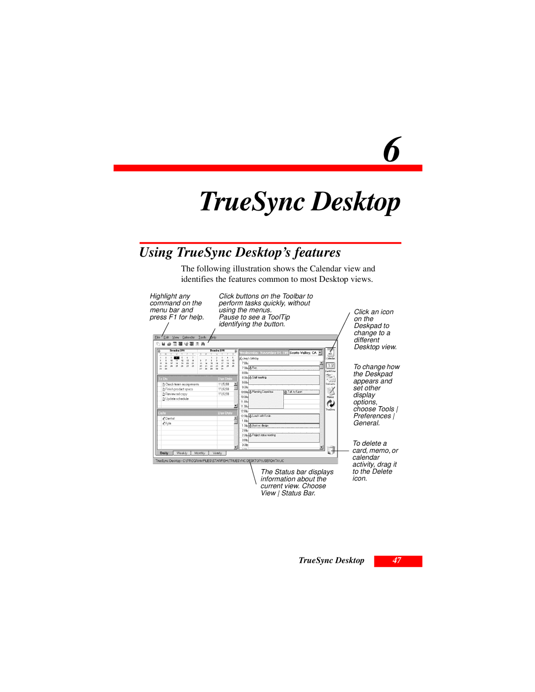 Motorola Organizer manual Using TrueSync Desktop’s features 