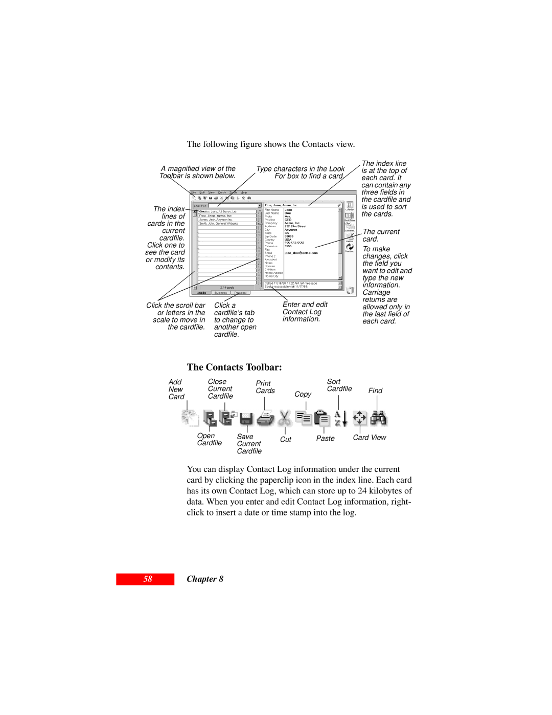 Motorola Organizer manual Contacts Toolbar, Following figure shows the Contacts view 