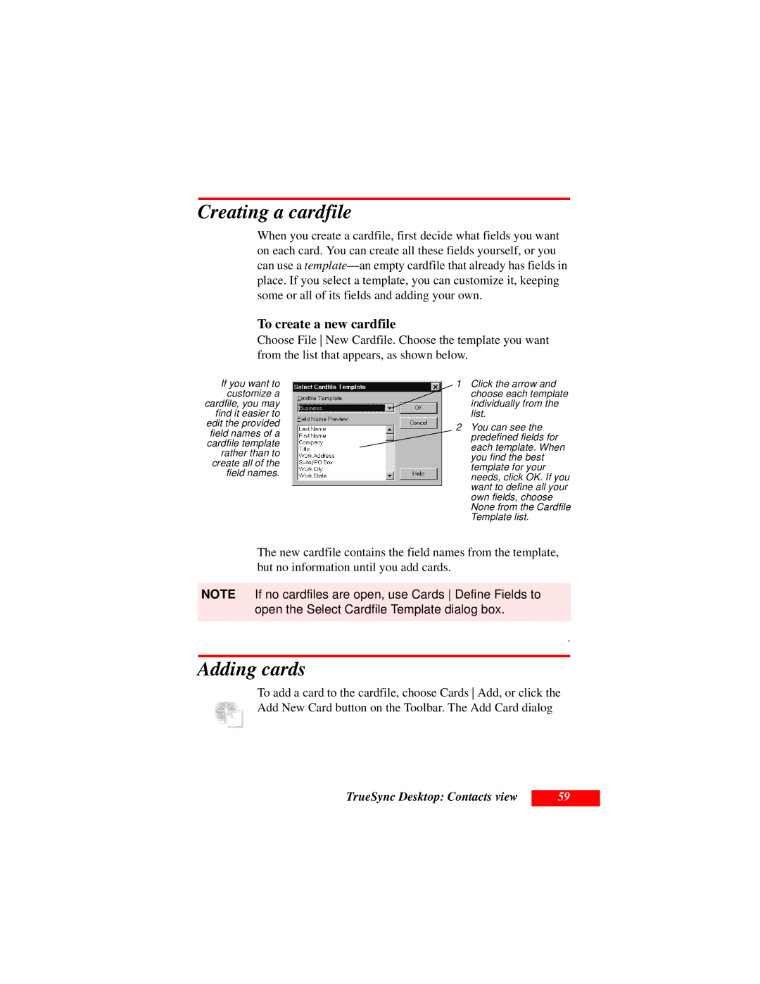 Motorola Organizer manual Creating a cardfile, Adding cards, To create a new cardfile 