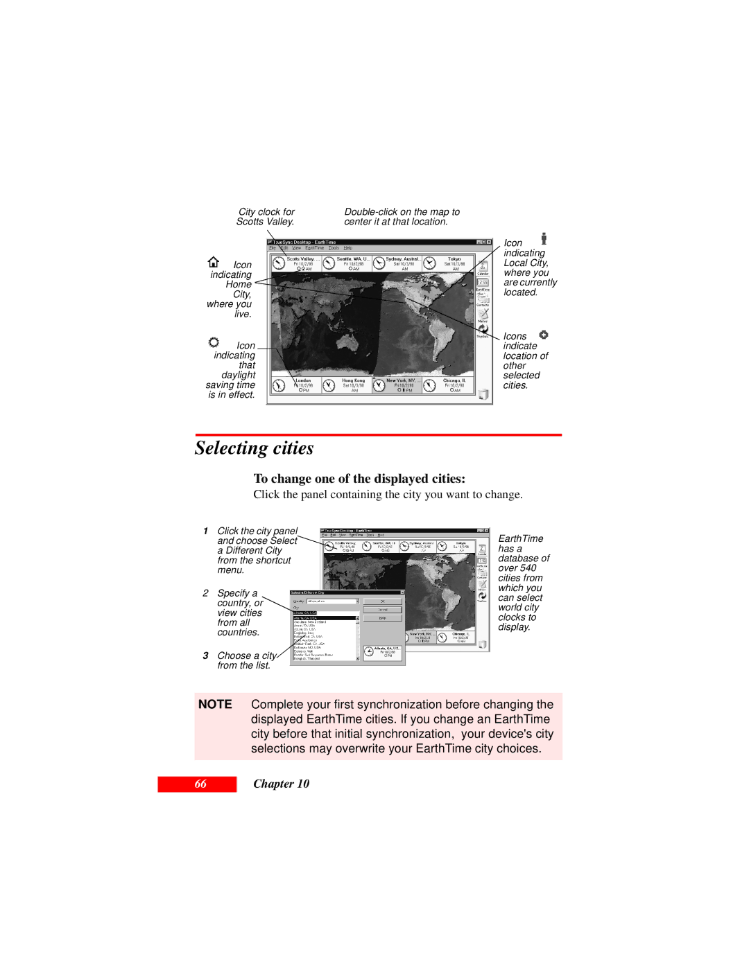 Motorola Organizer manual Selecting cities, To change one of the displayed cities 