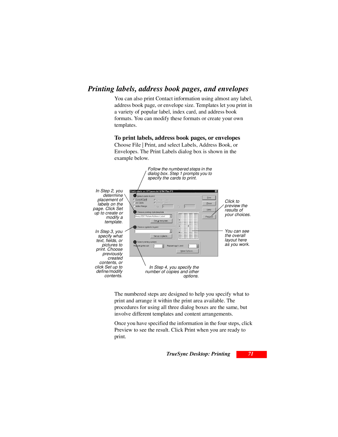 Motorola Organizer Printing labels, address book pages, and envelopes, To print labels, address book pages, or envelopes 