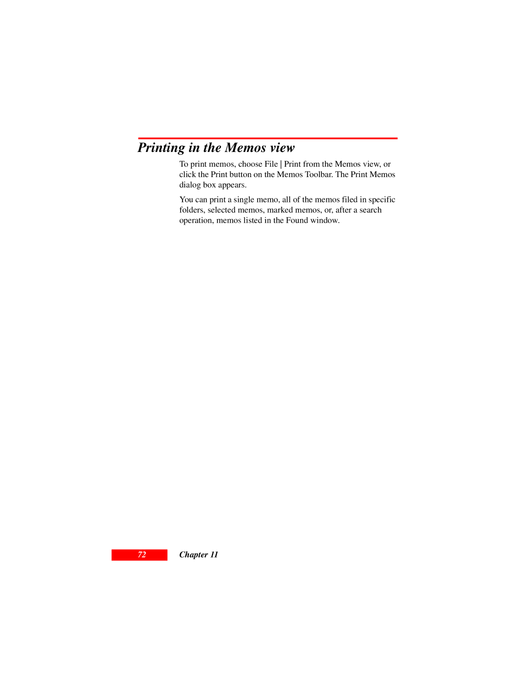 Motorola Organizer manual Printing in the Memos view 