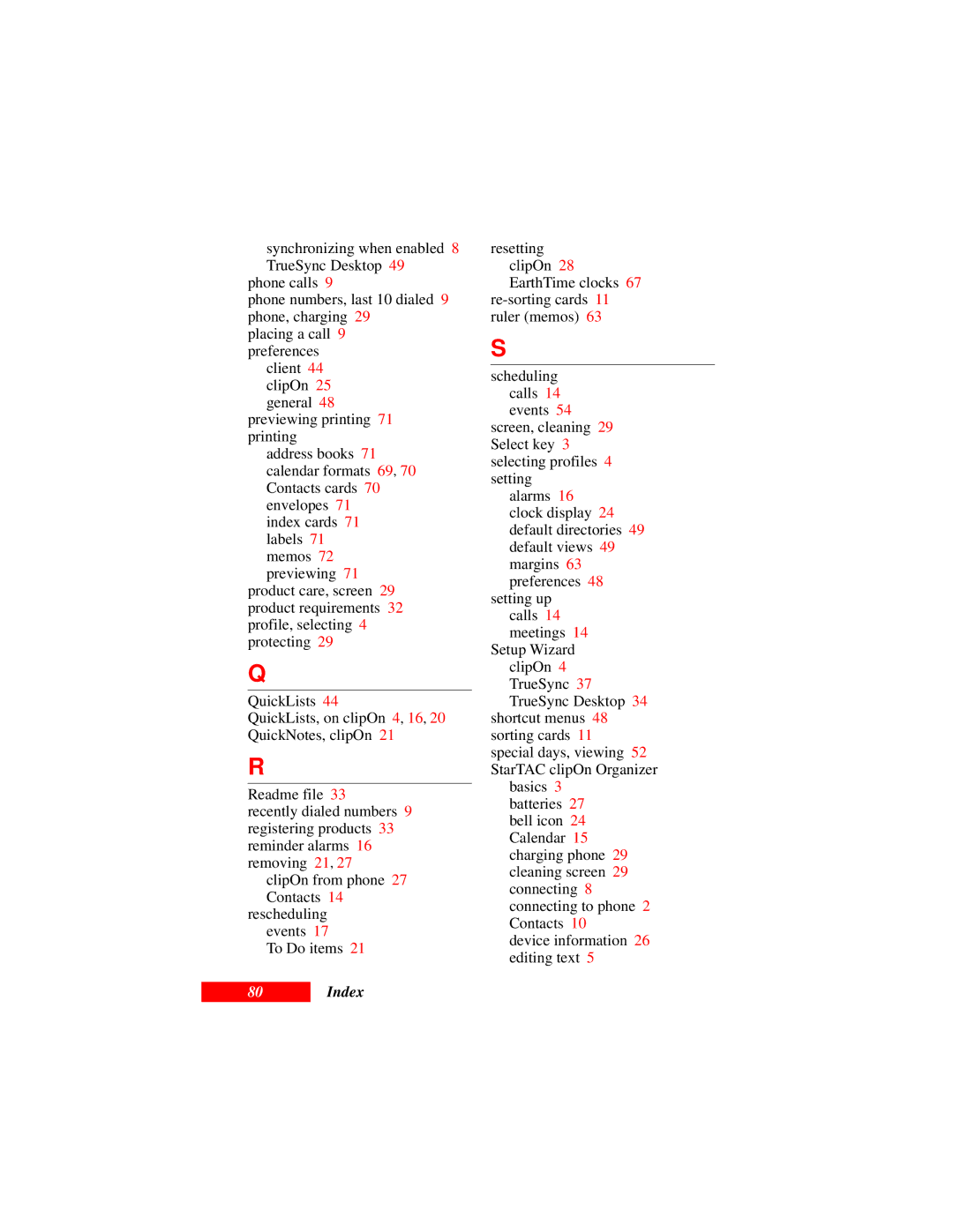 Motorola Organizer manual Index 