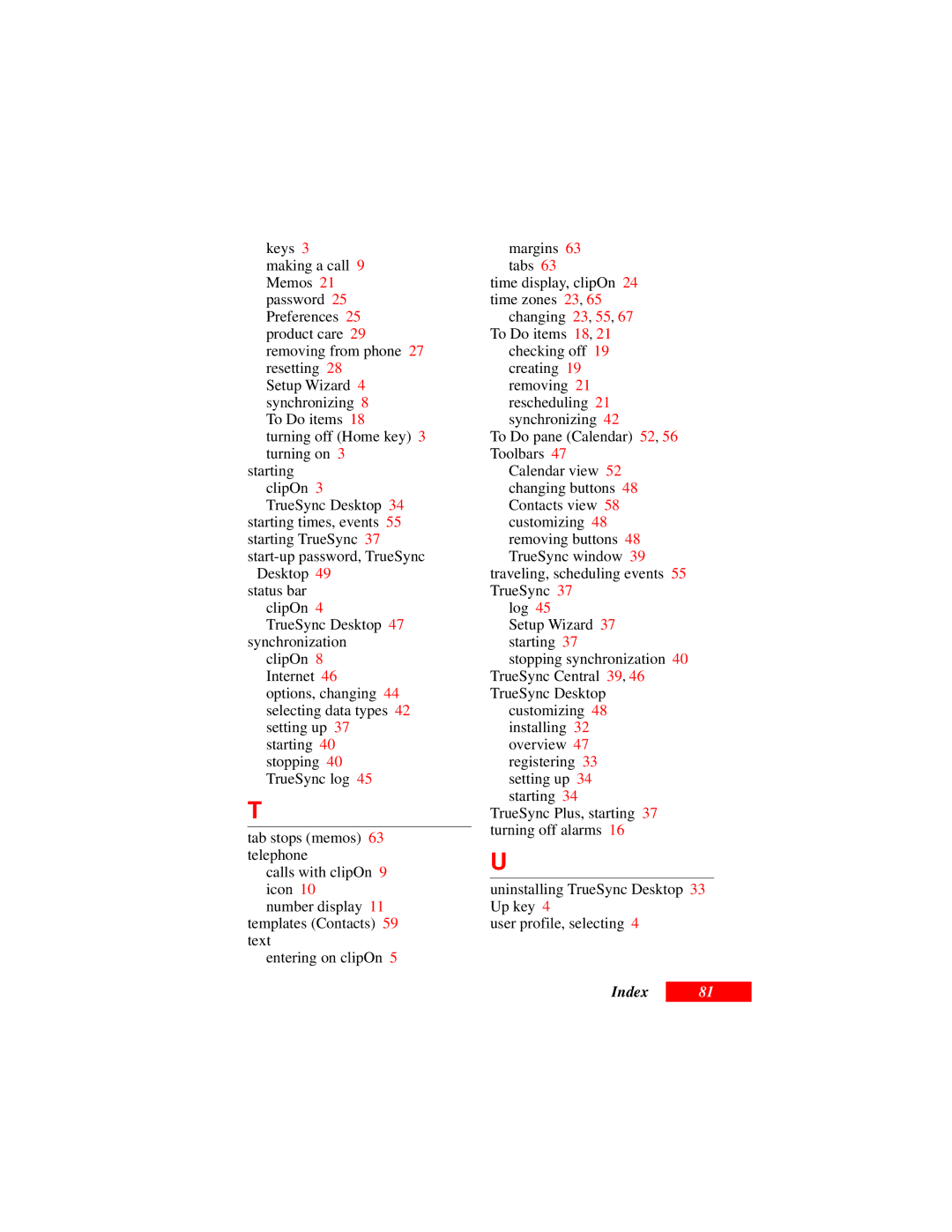 Motorola Organizer manual Index 