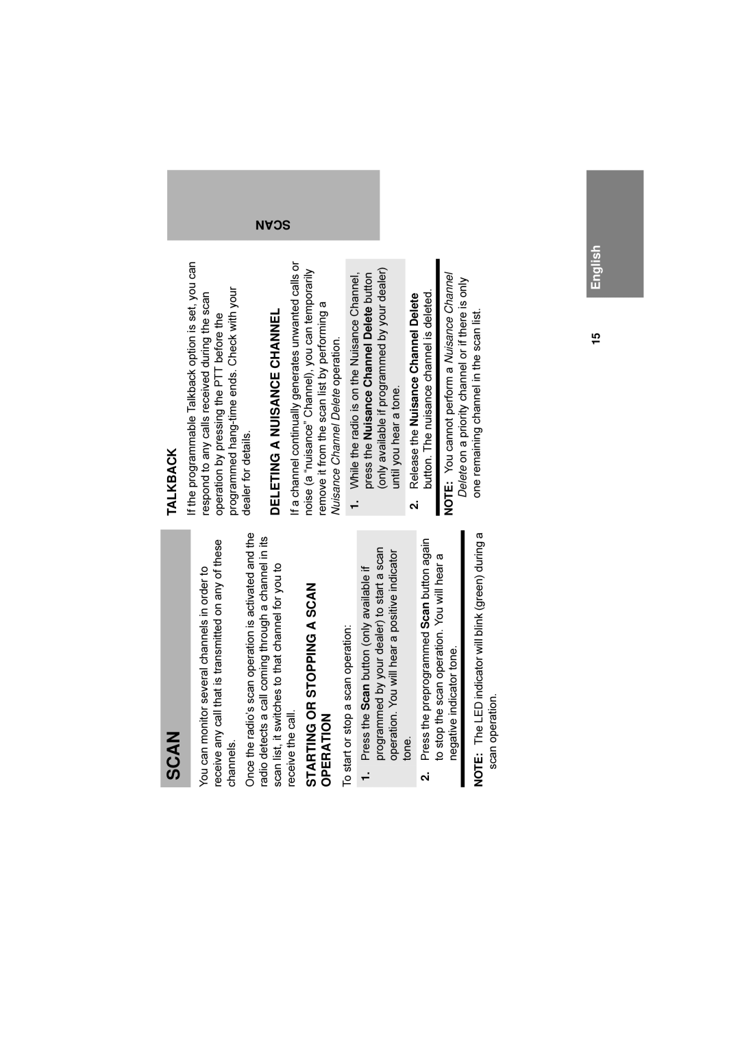 Motorola P040 manual Starting or Stopping a Scan Operation, Talkback, Deleting a Nuisance Channel 