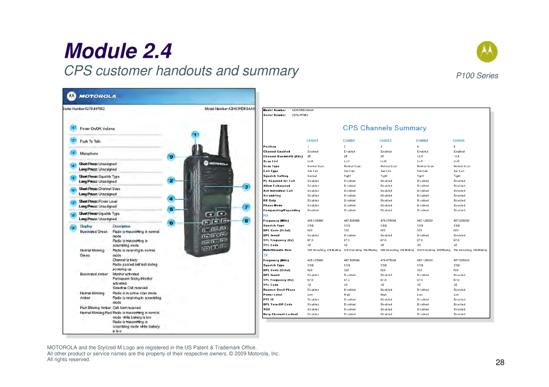 Motorola P100 manual CPS customer handouts and summary 