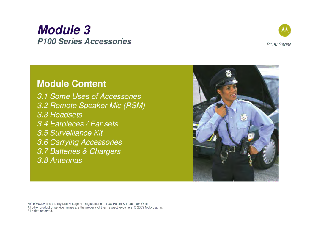 Motorola manual Module Content, P100 Series Accessories 