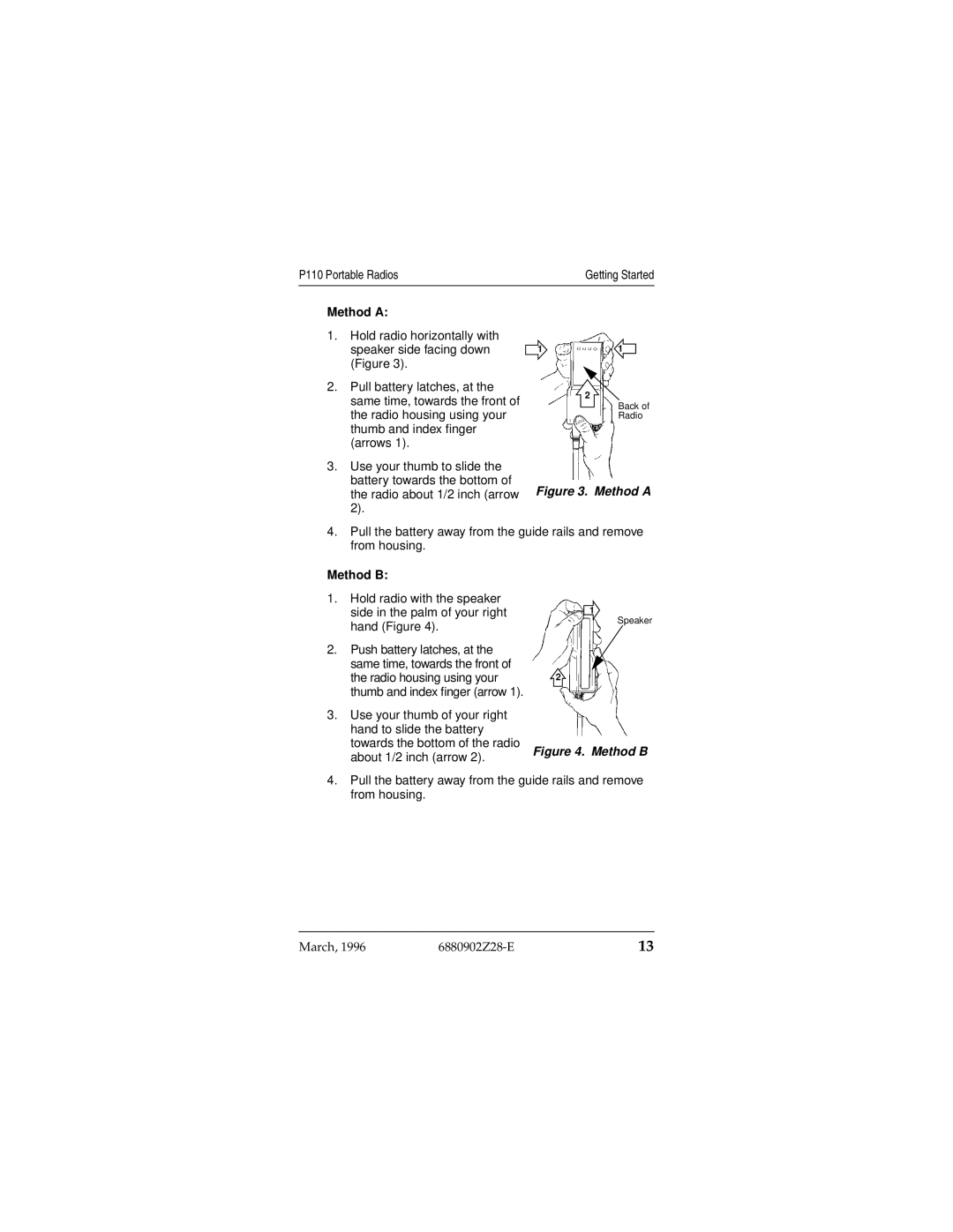 Motorola P110 operating instructions Method a, Method B 