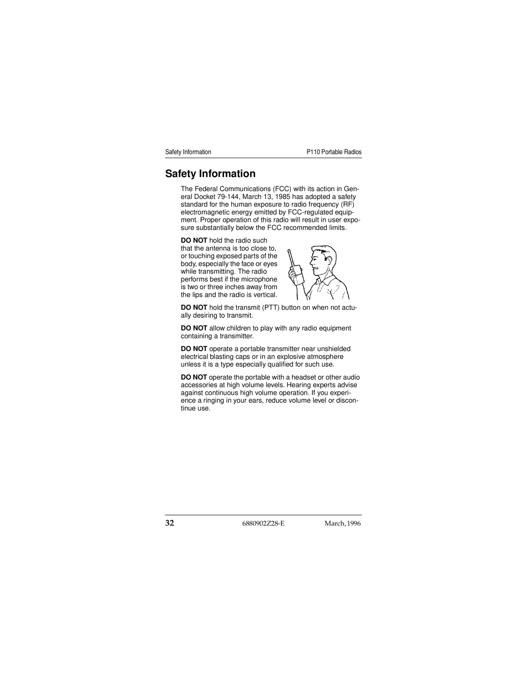 Motorola P110 operating instructions Safety Information 