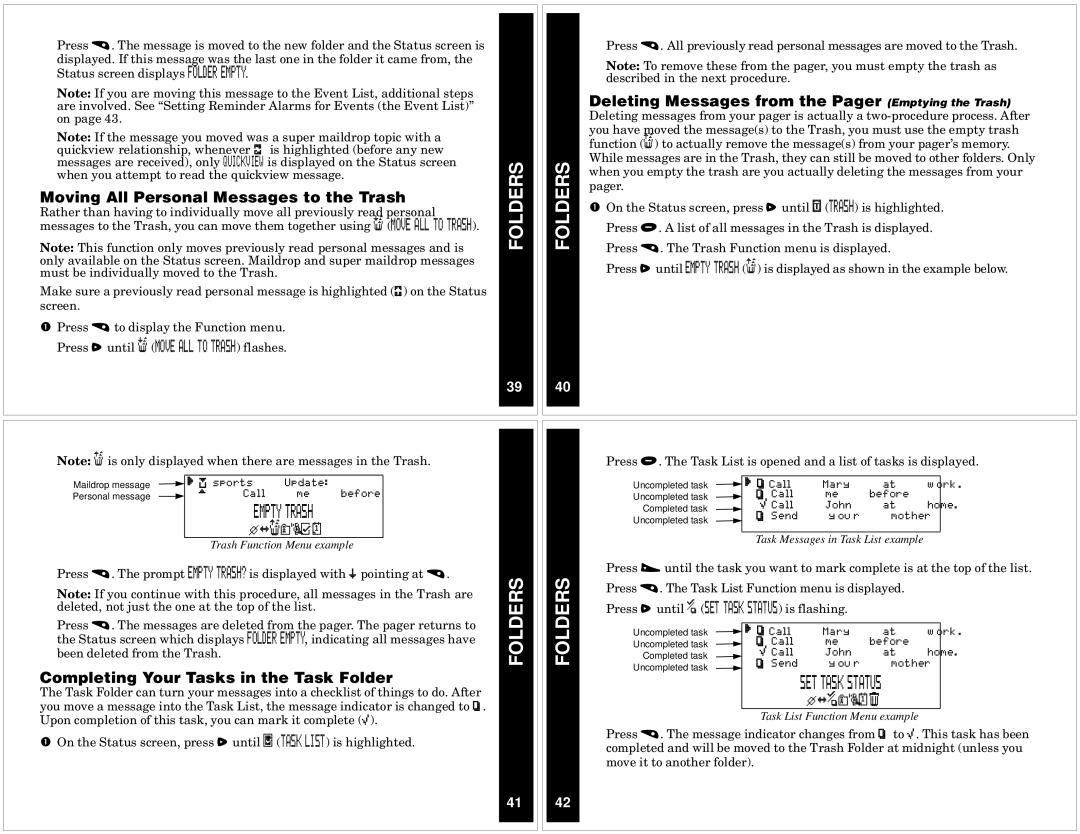 Motorola P730 manual Moving All Personal Messages to the Trash, Completing Your Tasks in the Task Folder 