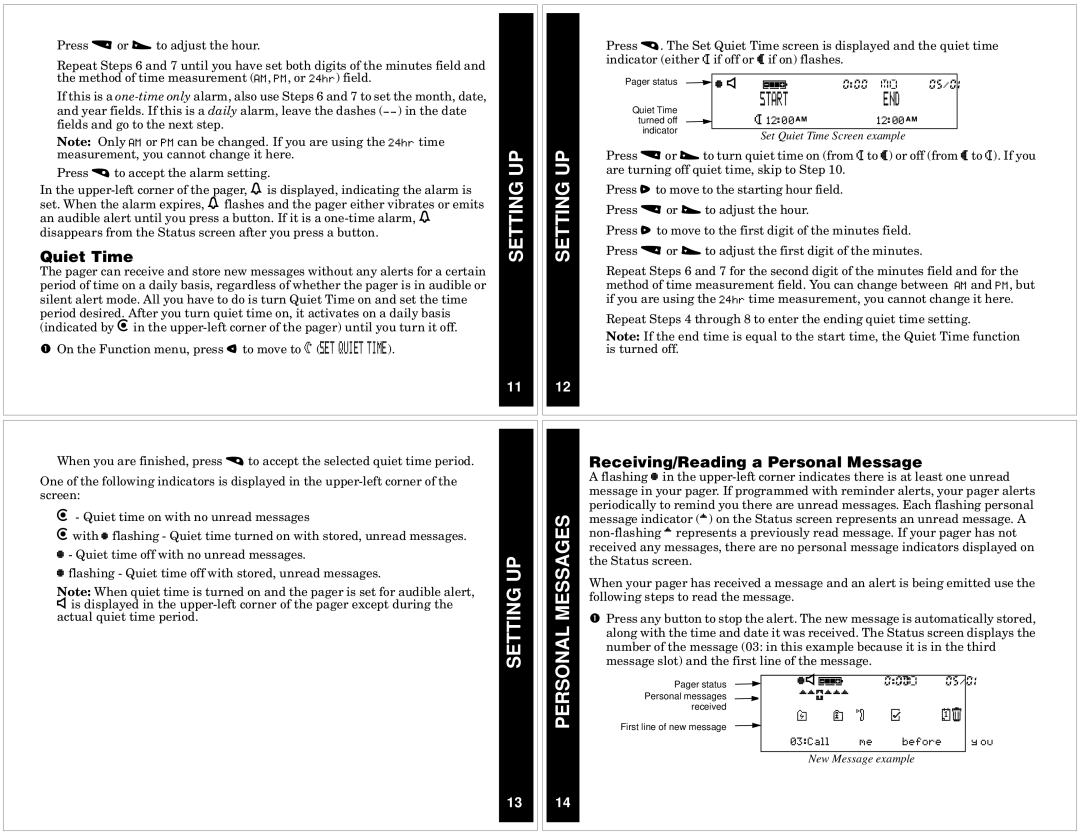 Motorola P730 manual Setting UP Messages, Quiet Time, Receiving/Reading a Personal Message 