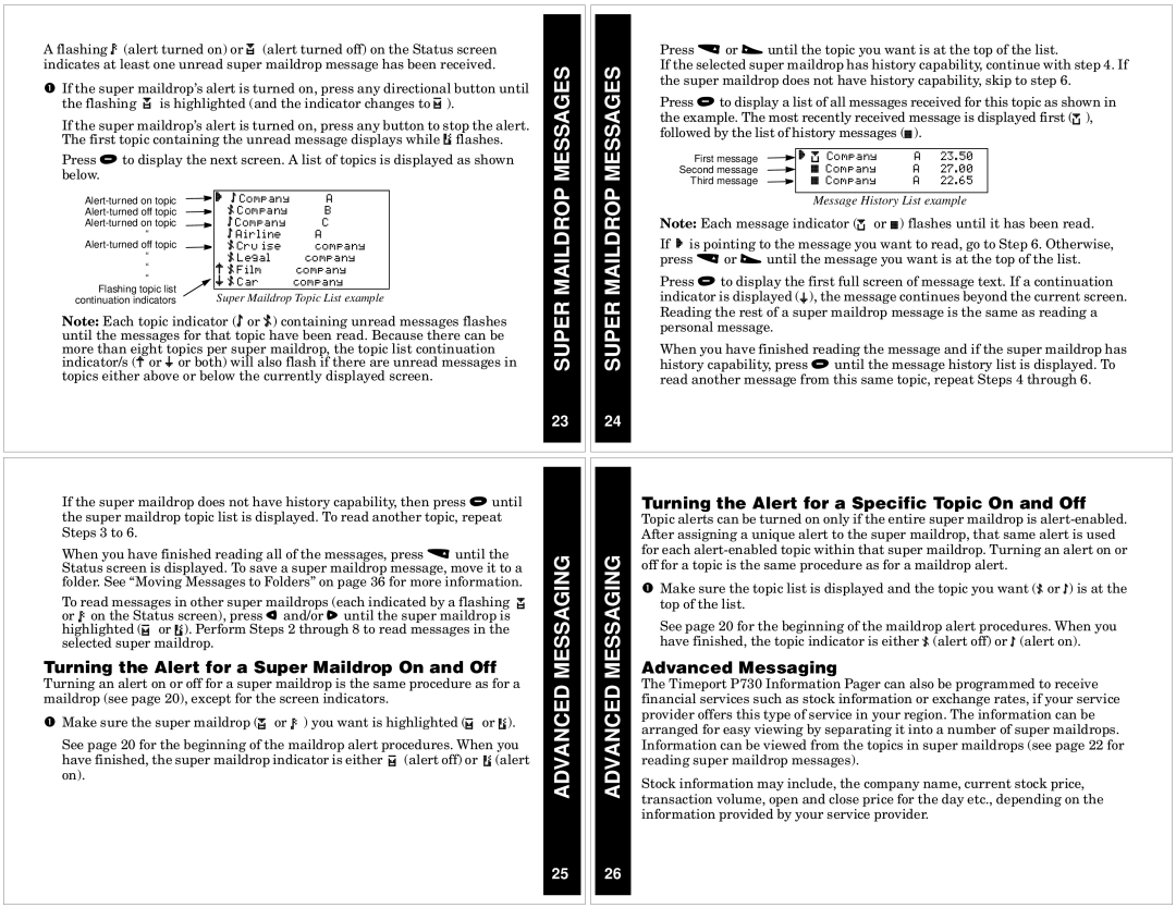 Motorola P730 manual Advanced Messaging, Turning the Alert for a Super Maildrop On and Off 