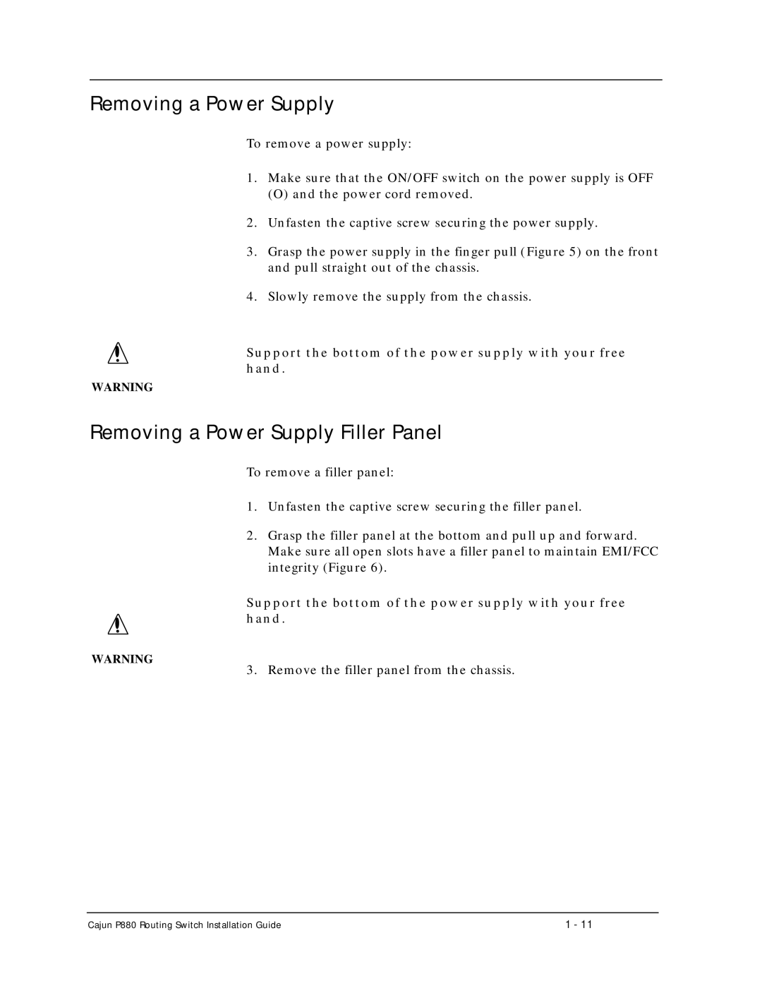 Motorola P880 manual Removing a Power Supply Filler Panel 