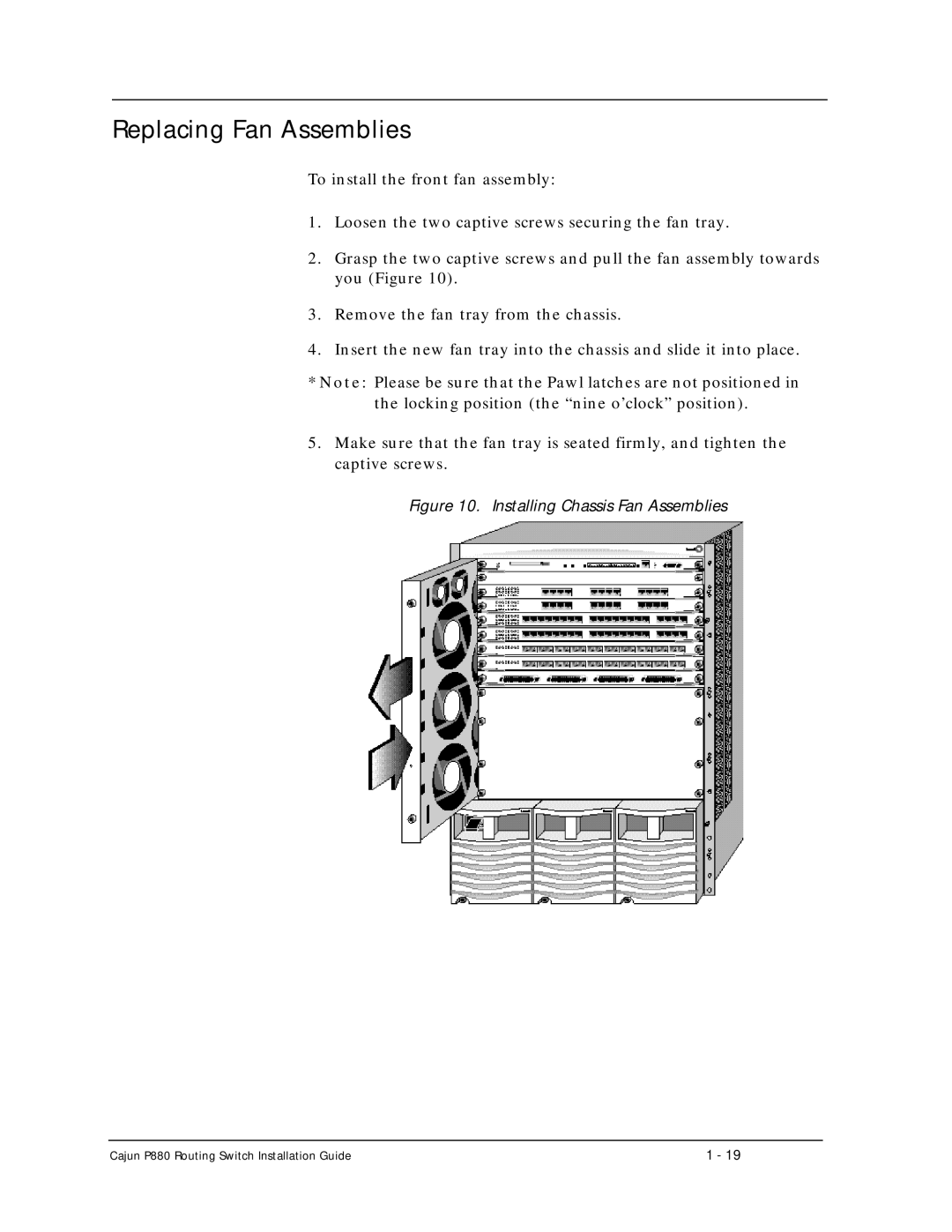 Motorola P880 manual Replacing Fan Assemblies, Installing Chassis Fan Assemblies 