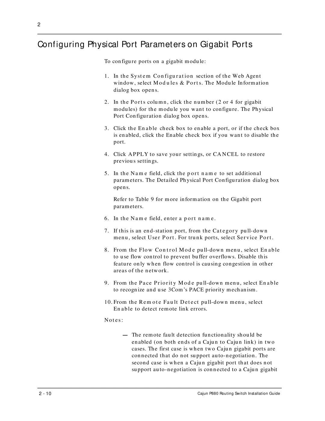 Motorola P880 manual Configuring Physical Port Parameters on Gigabit Ports 