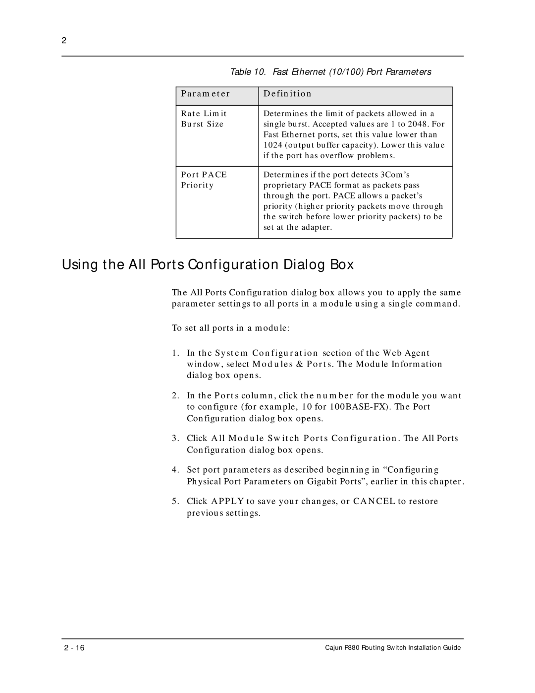 Motorola P880 manual Using the All Ports Configuration Dialog Box, Burst Size 