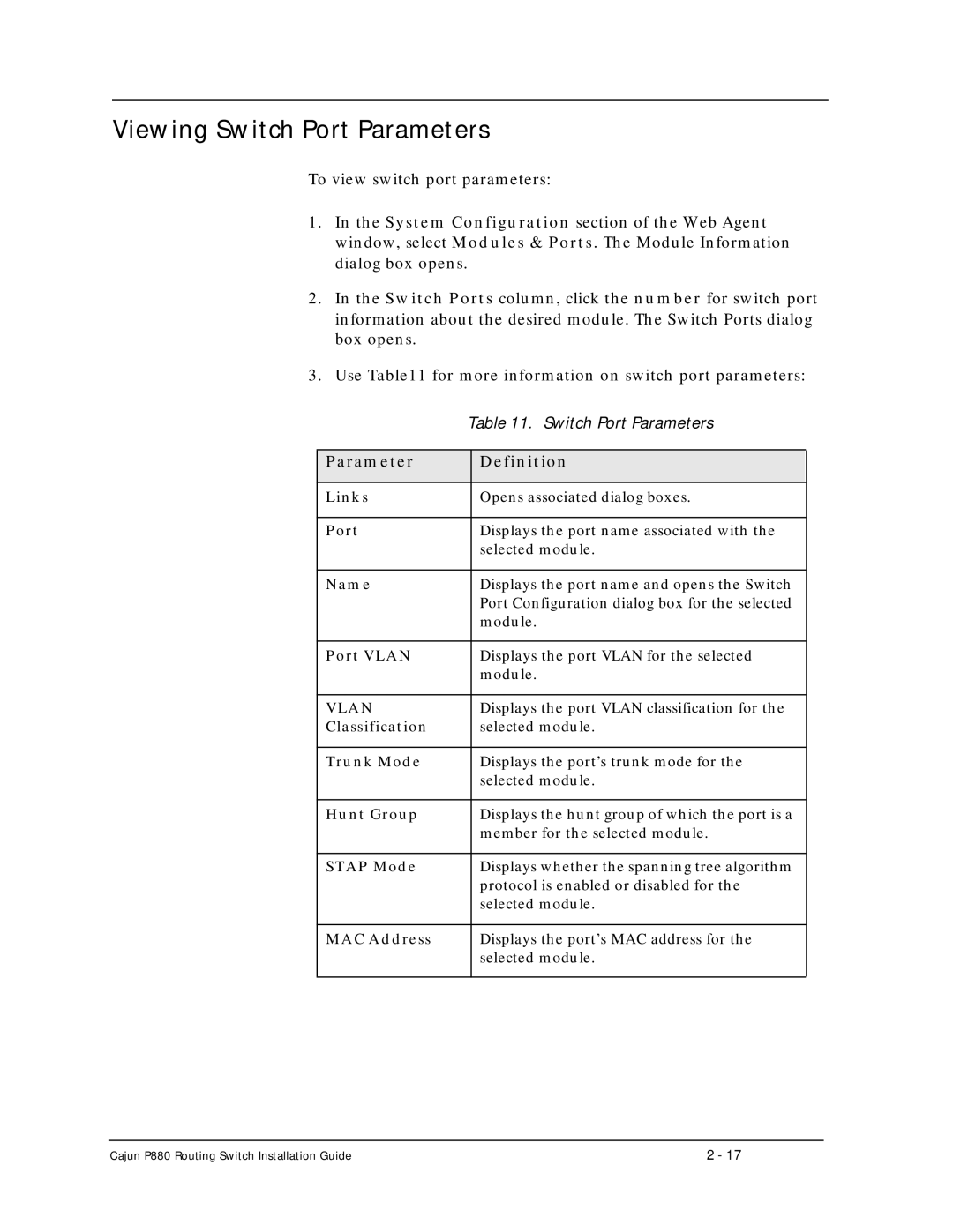 Motorola P880 manual Viewing Switch Port Parameters 