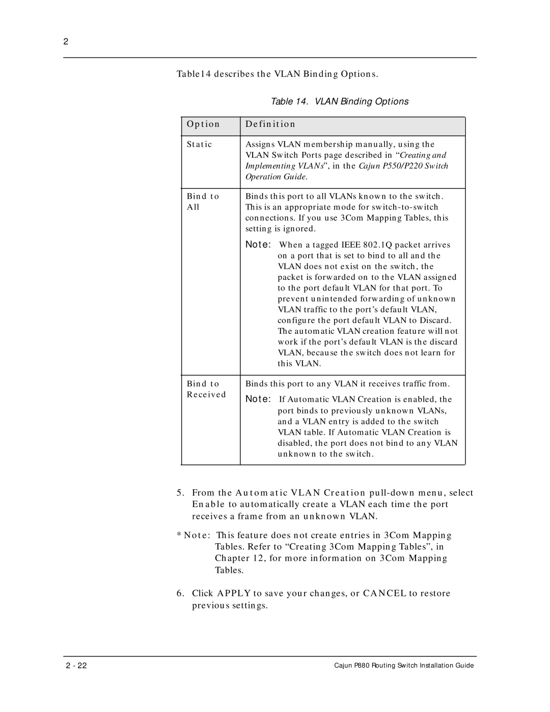 Motorola P880 manual Option Definition, Static, Bind to, All, Received 