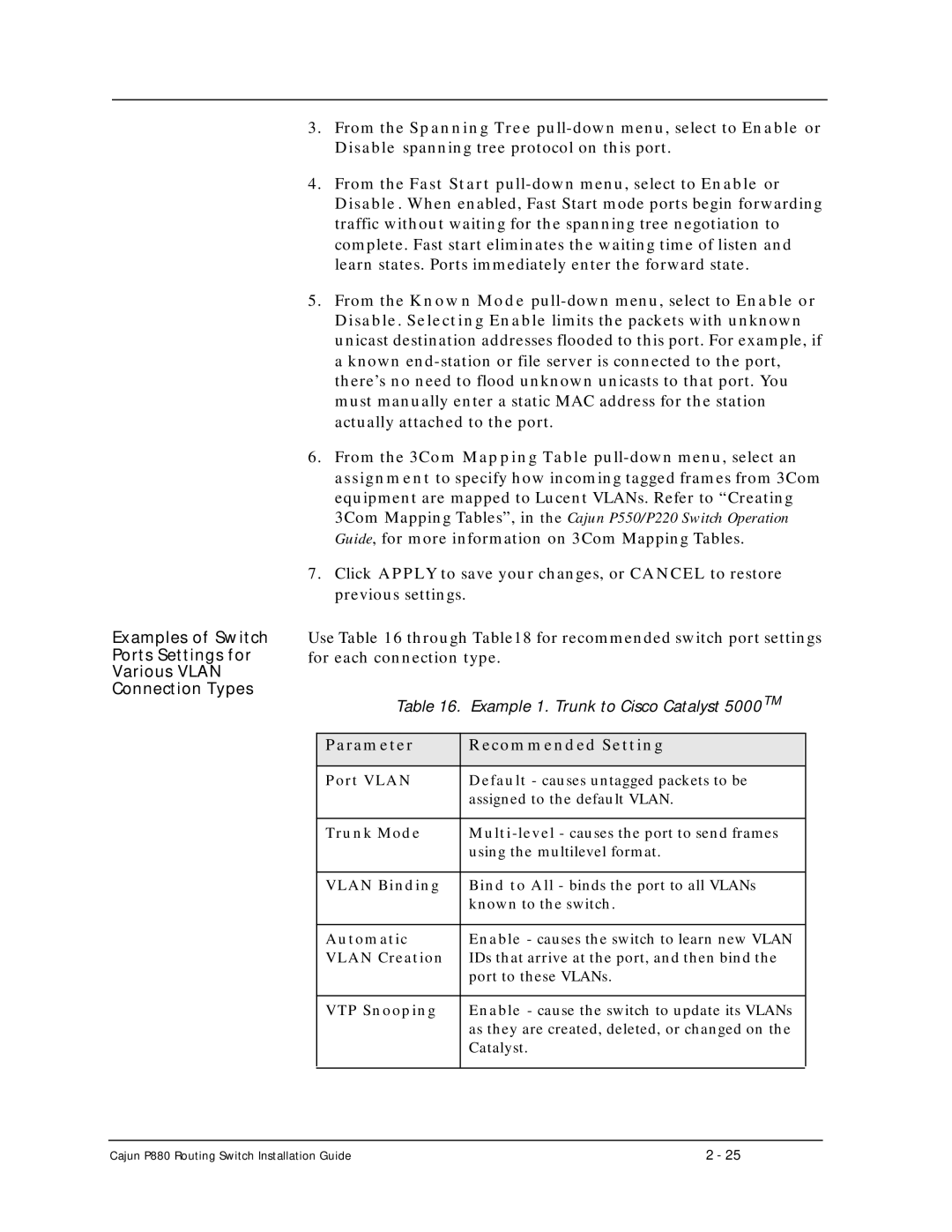 Motorola P880 manual Parameter Recommended Setting 