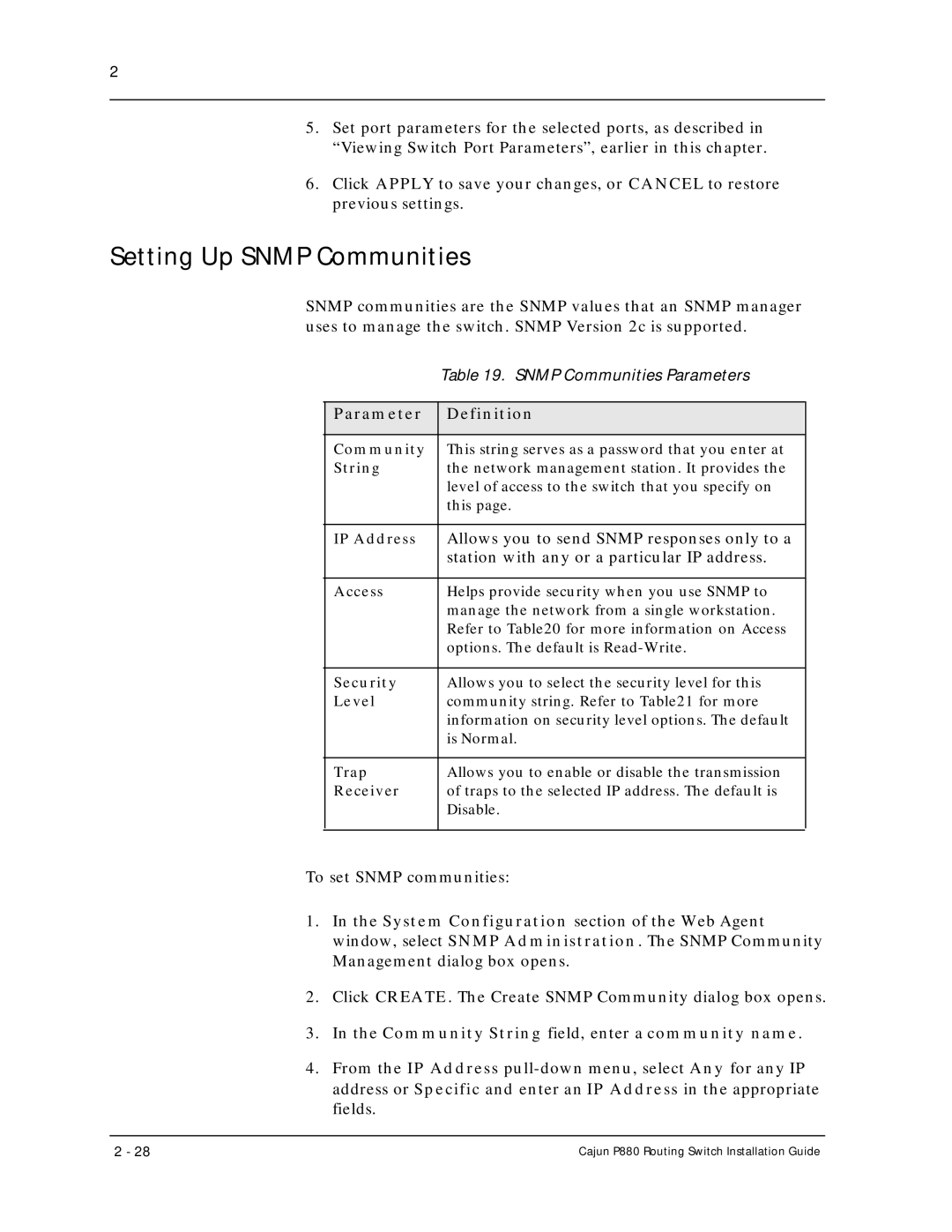 Motorola P880 manual Setting Up Snmp Communities, Community String field, enter a community name 