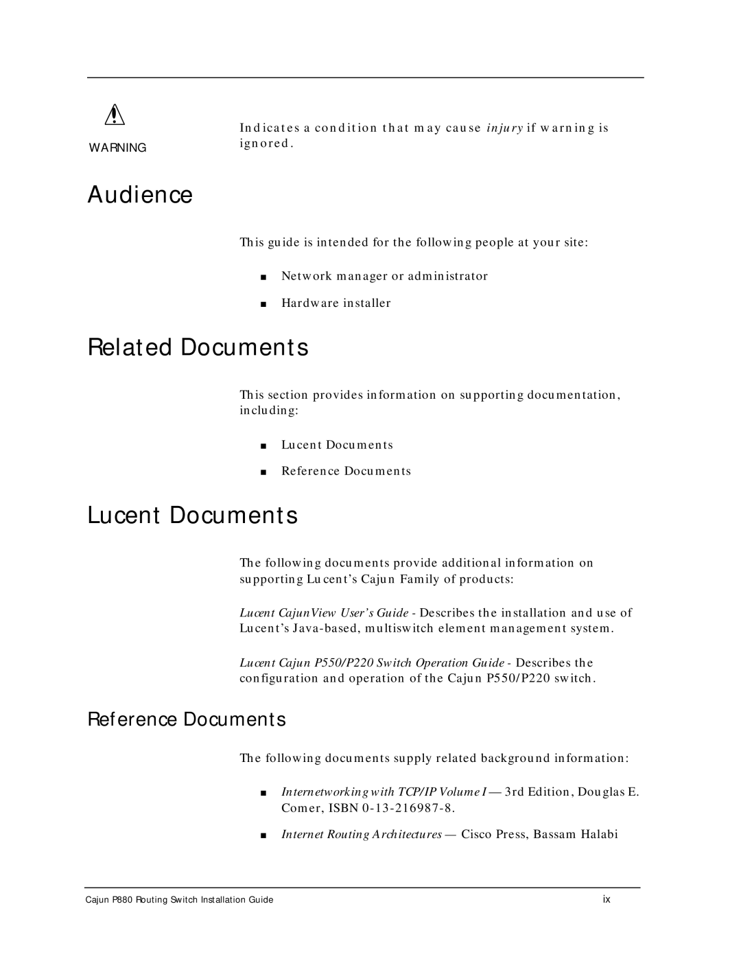 Motorola P880 manual Audience, Related Documents, Lucent Documents, Reference Documents 