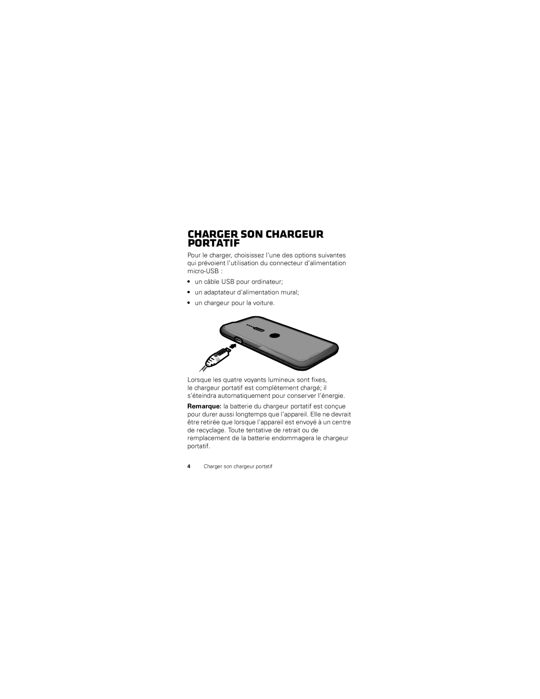 Motorola P893 manual Charger son chargeur portatif 