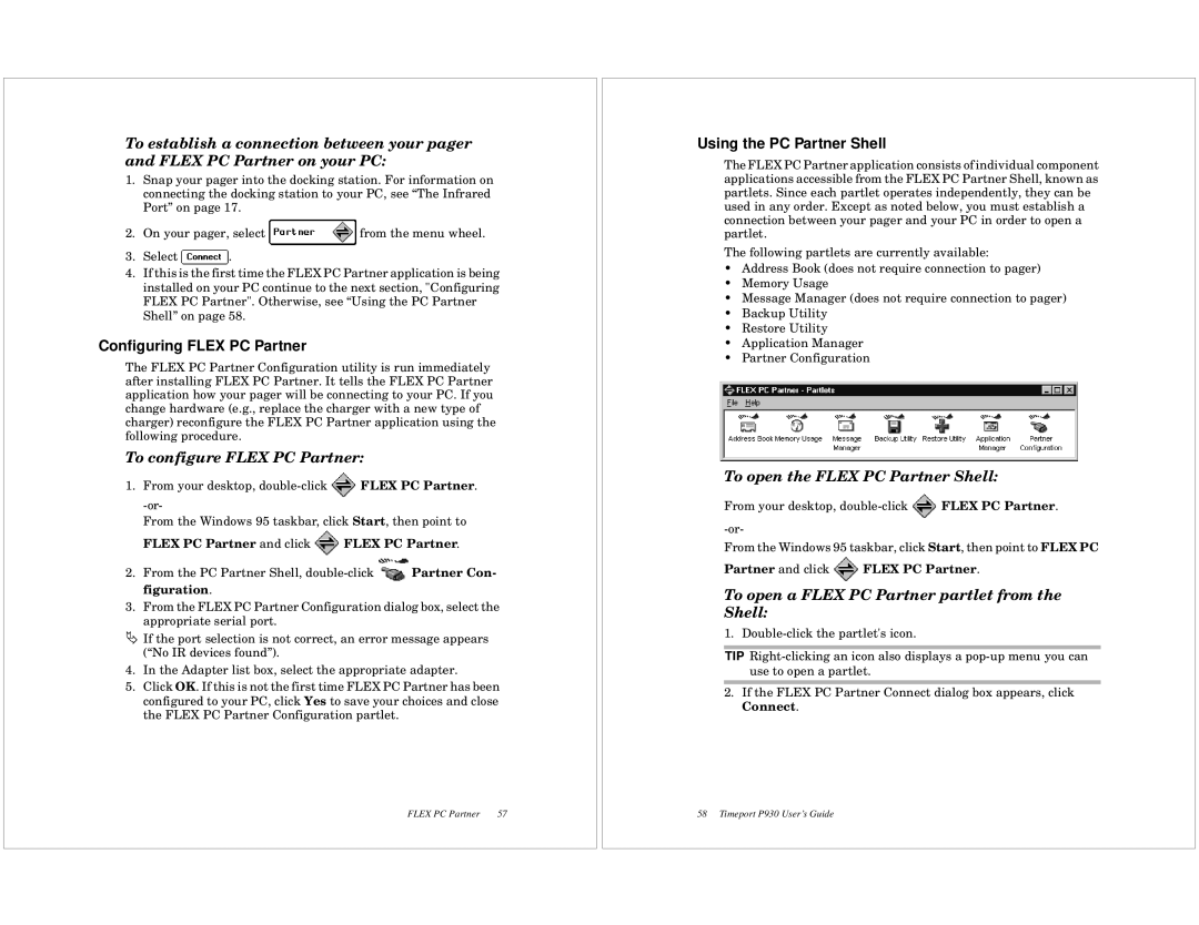 Motorola P930 quick start Configuring Flex PC Partner, To configure Flex PC Partner, Using the PC Partner Shell 