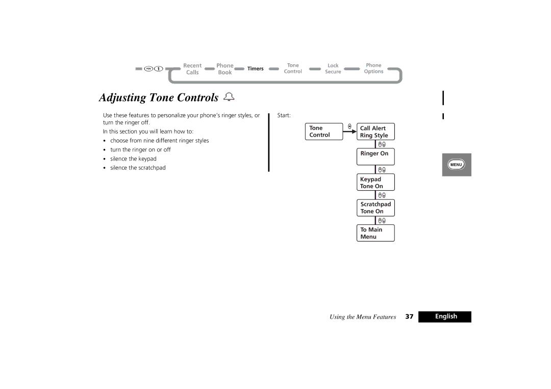 Motorola PCS Cellular Telephone specifications Adjusting Tone Controls 