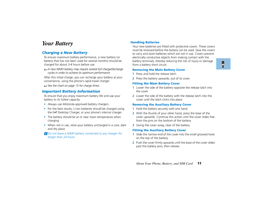 Motorola PCS telephone manual Your Battery, Charging a New Battery, Important Battery Information 