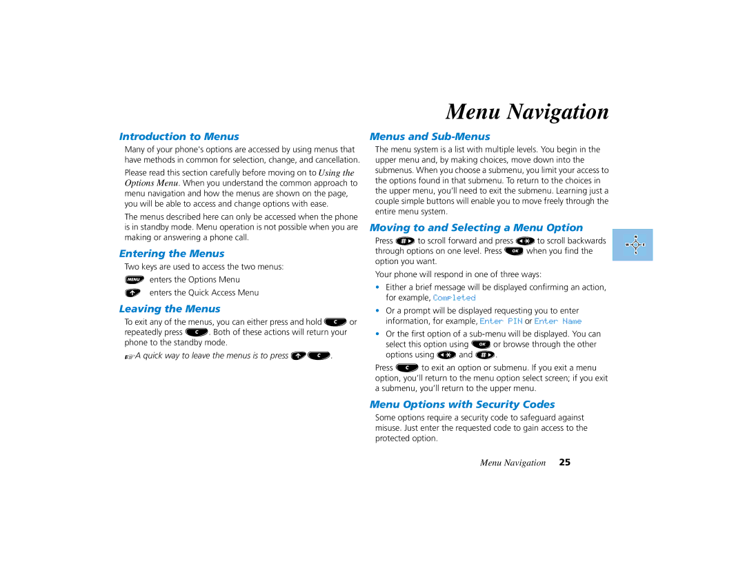 Motorola PCS telephone manual Menu Navigation 