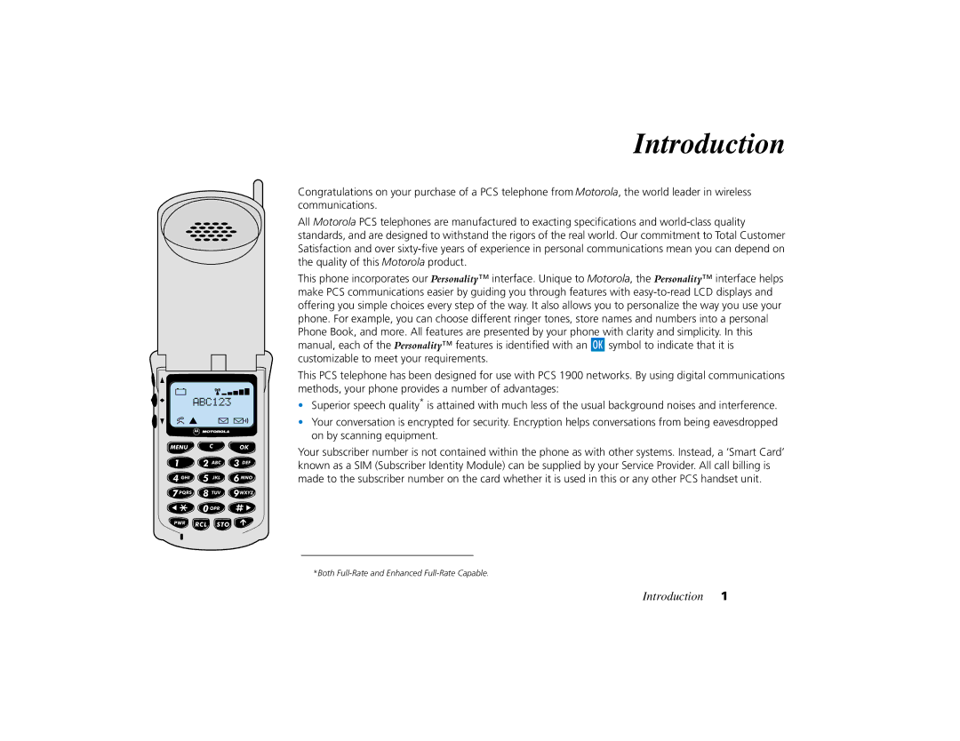 Motorola PCS telephone manual Introduction 