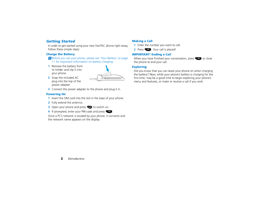 Motorola PCS telephone manual Getting Started 