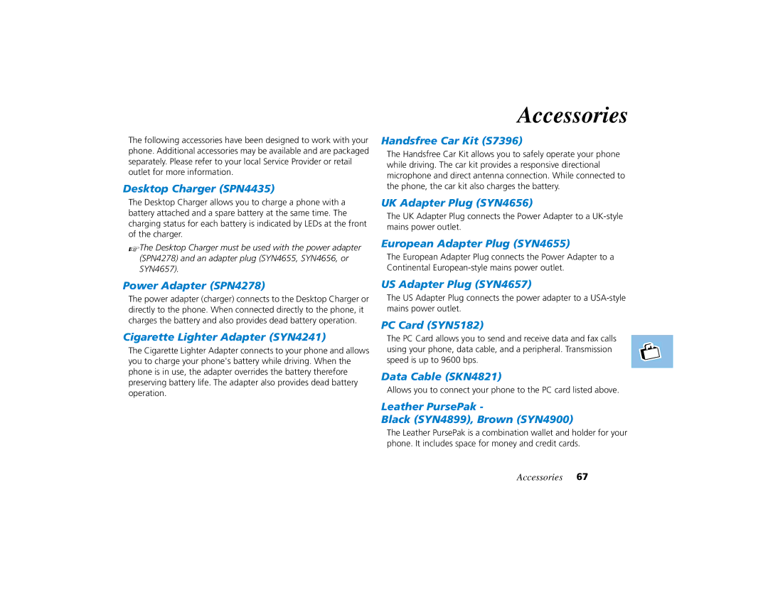 Motorola PCS telephone manual Accessories 