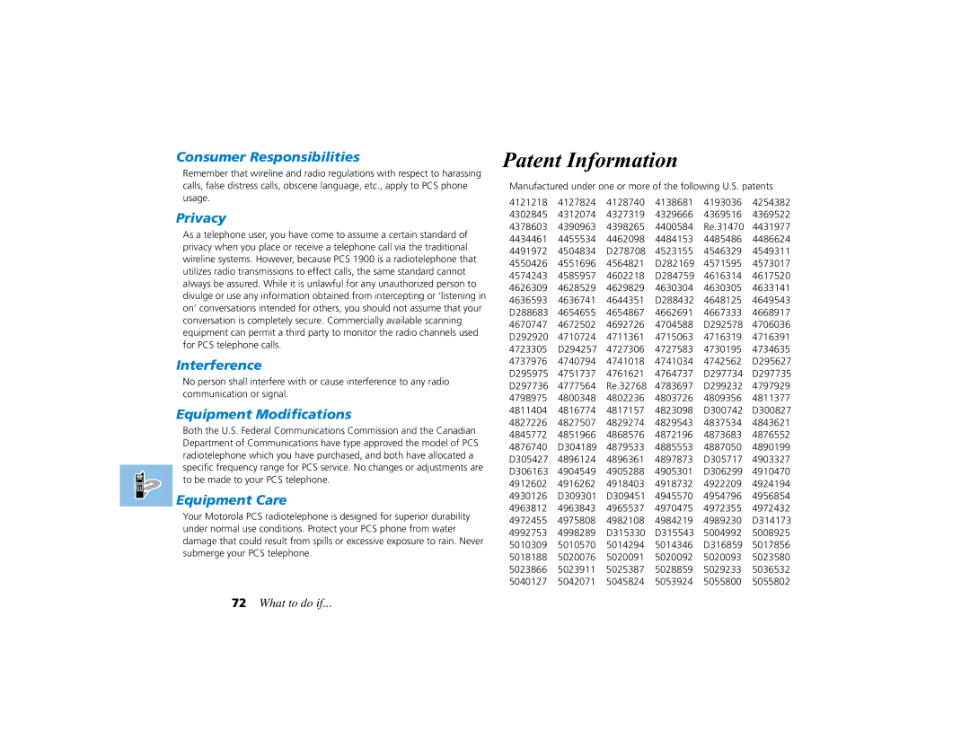 Motorola PCS telephone manual Patent Information 