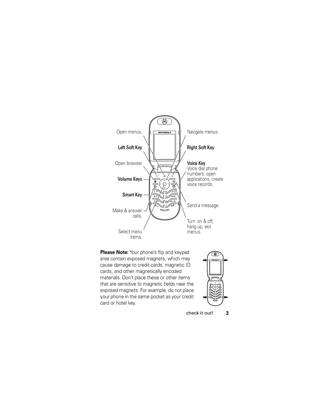 Motorola PEBL U6 manual Right Soft Key, Voice Key, Smart Key 